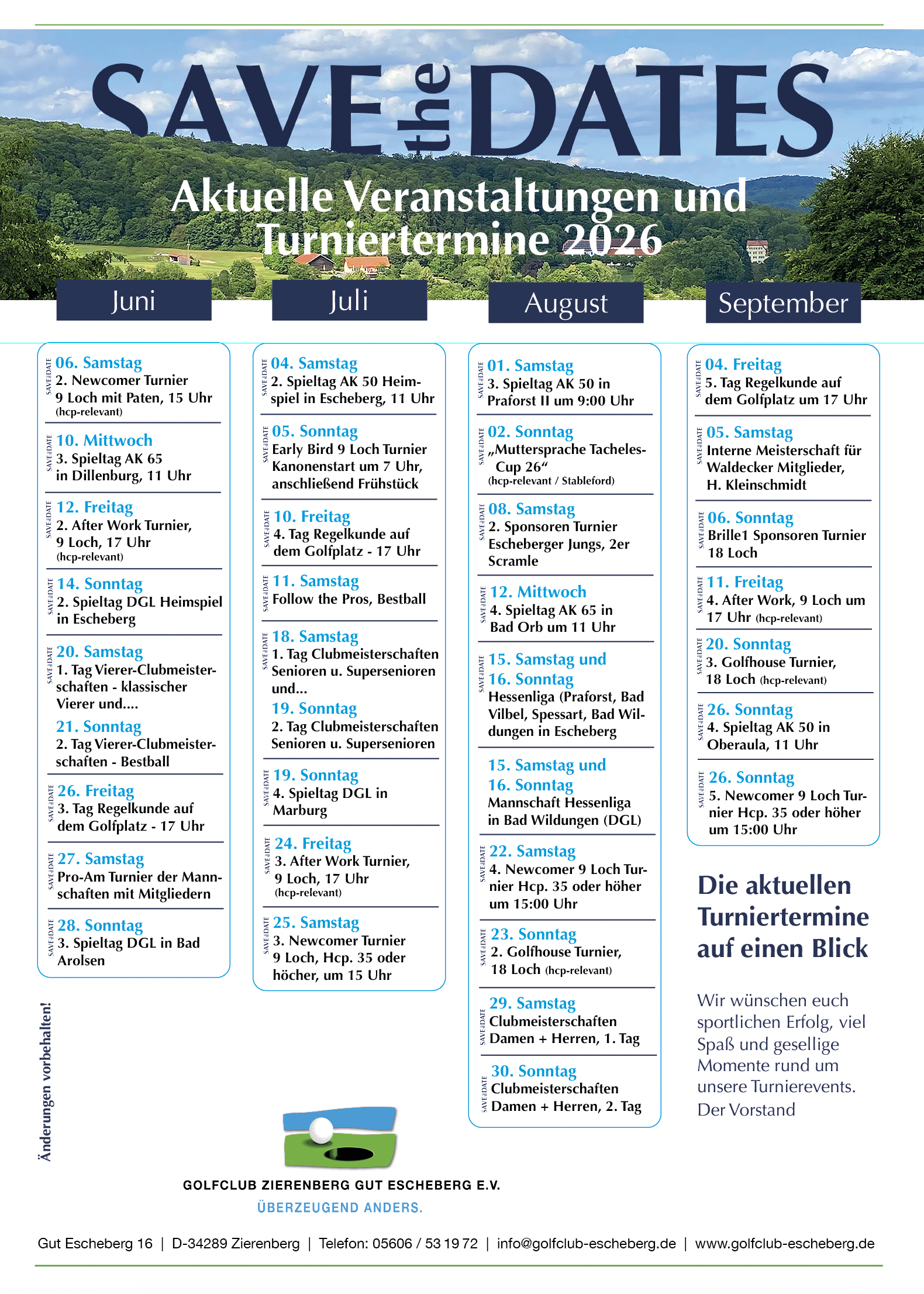 Save the Date juni bis september
